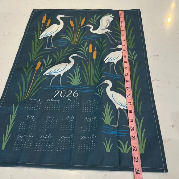 Spoonflower 2026 Heron Calendar Tea Towel Linen Cotton Wall Hanging - Picture 5 of 7
